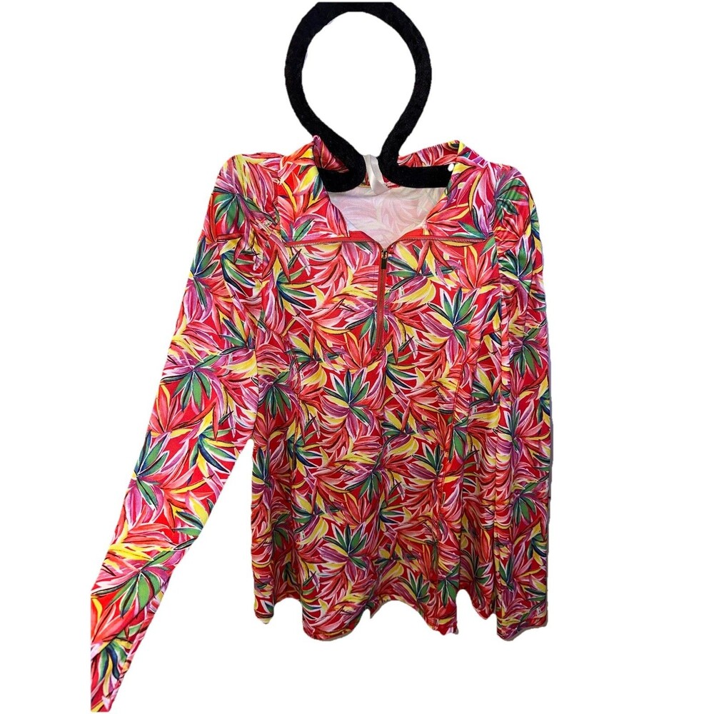 Dear Scarlett Women's Tropical Print Red shirt sz 2X, 1/4 Zip, Golf, Active